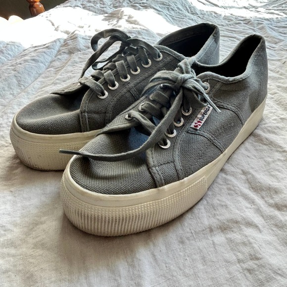 Unisex Superga Sage Gray Platform Sneakers Size 41 - Picture 3 of 15